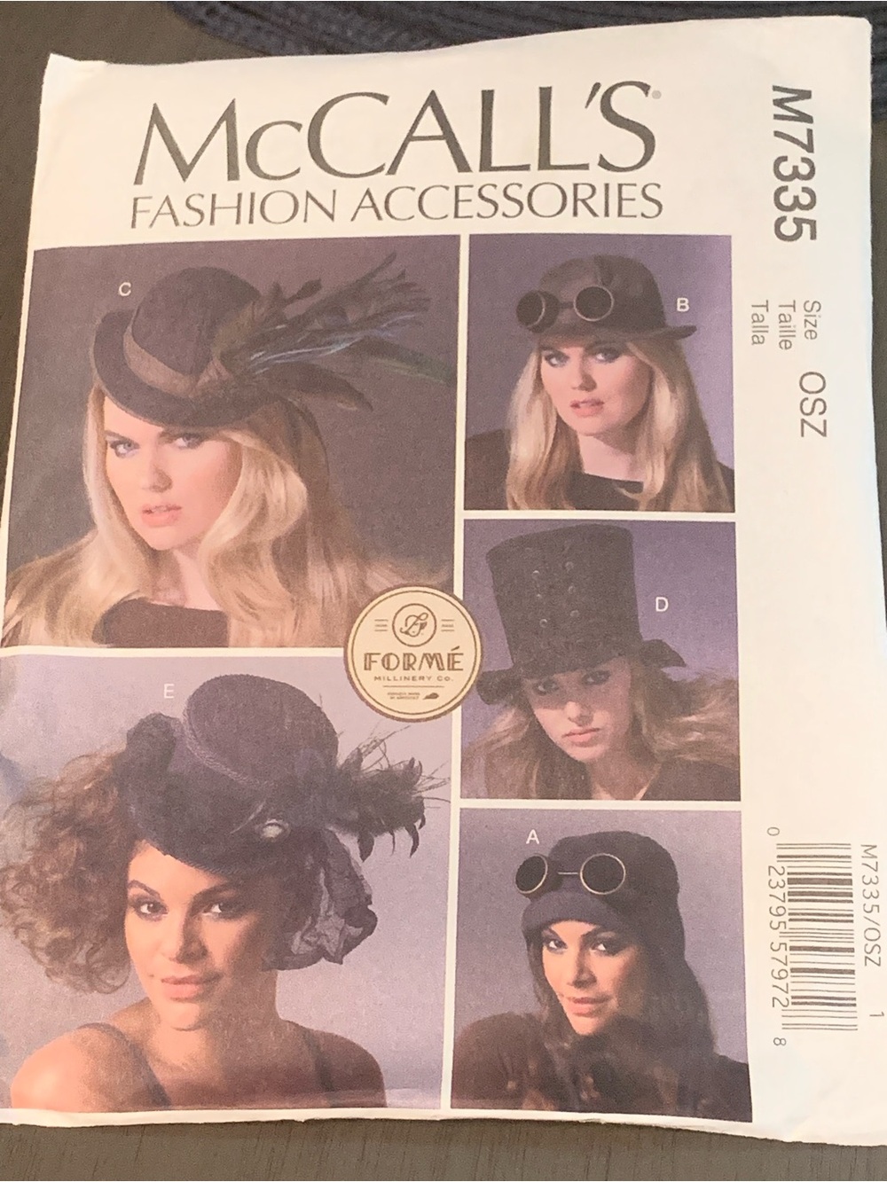 🌸 OS McCalls M7335 Sewing Pattern - Unisex Steampunk Hat Styles